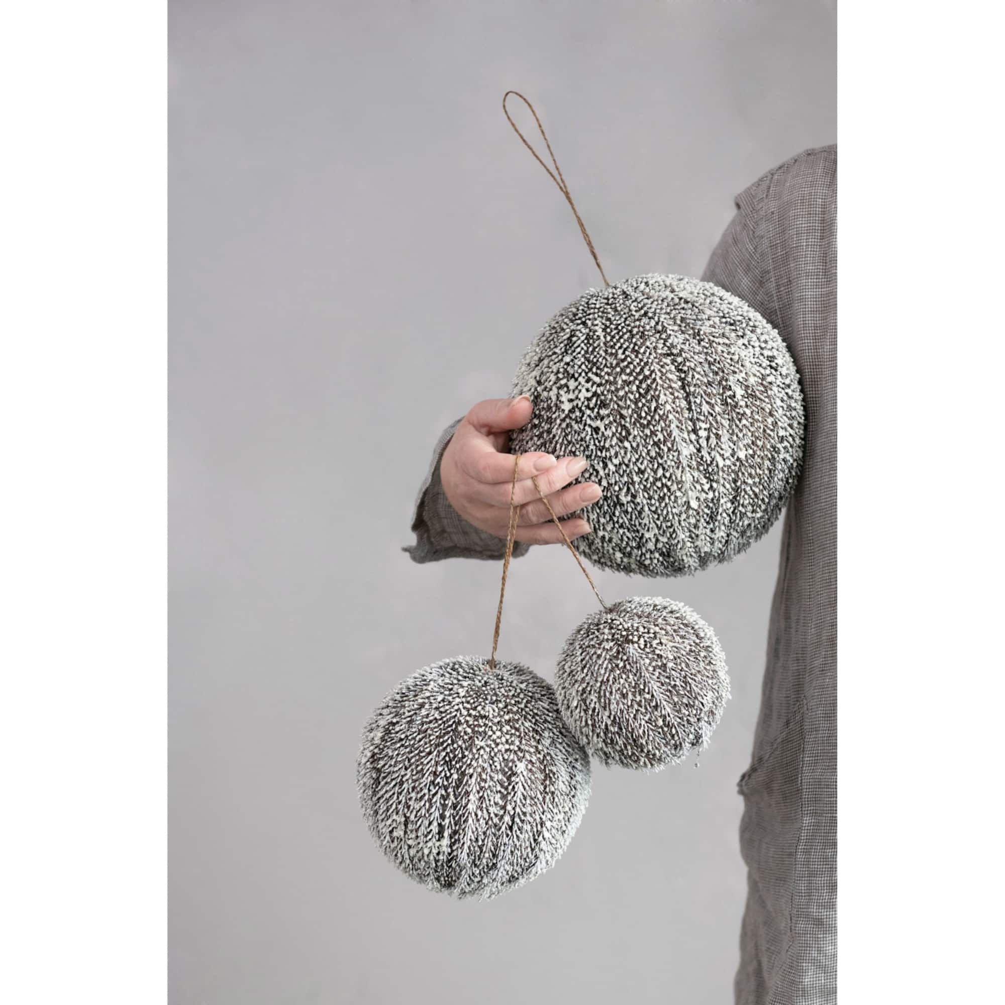 Hello Honey® 4" Brown Snow Finish Textured Plastic Ball Ornament